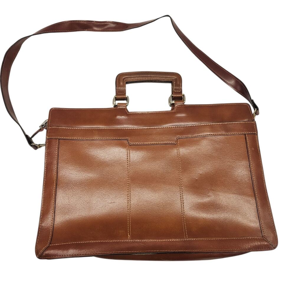 Vintage HIT Briefcase Dbl Handles Honey Brown Shoulder Strap Career Office Bag